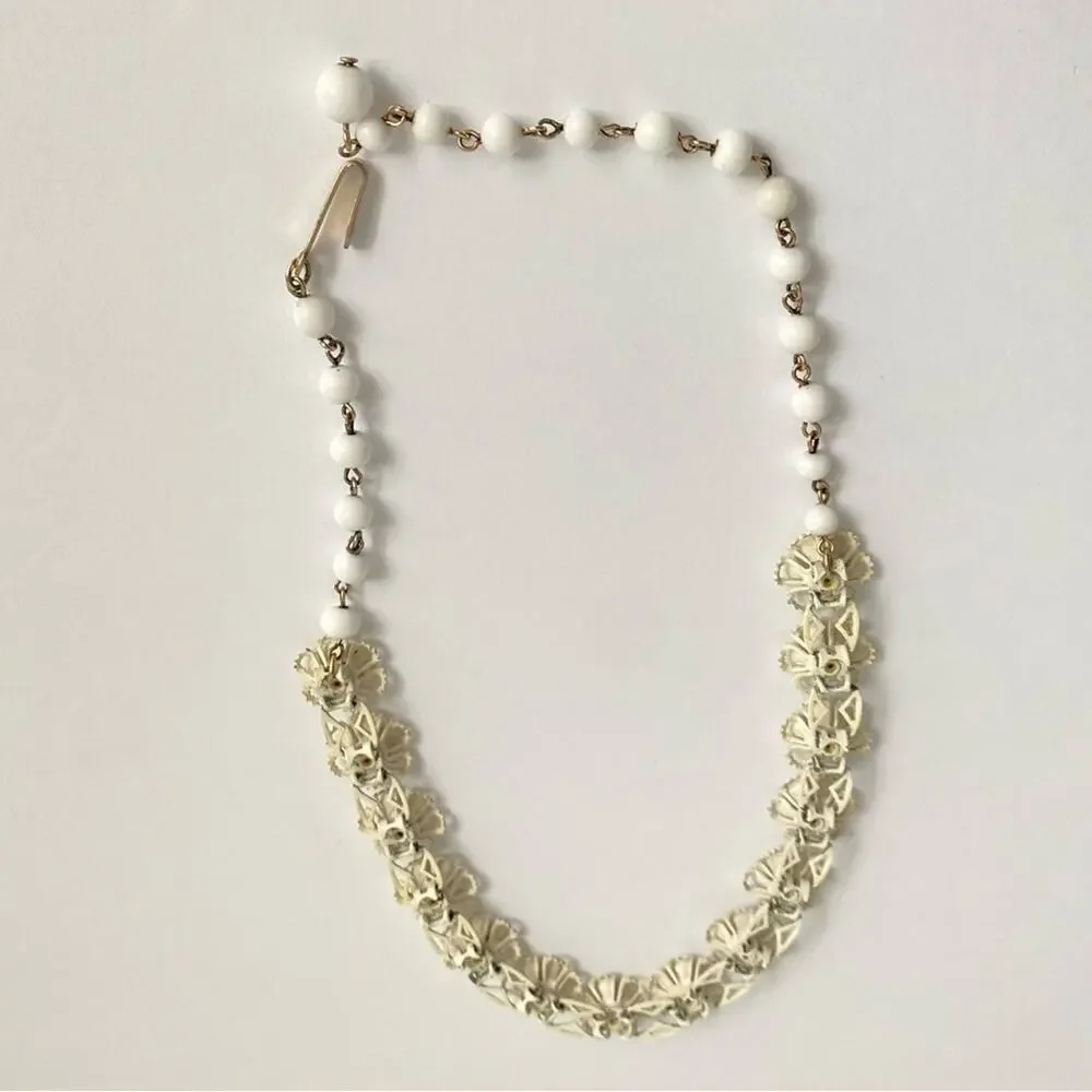 Vintage Floral Necklace Clear Rhinestone Flower Dainty Spring 50s Retro Feminine